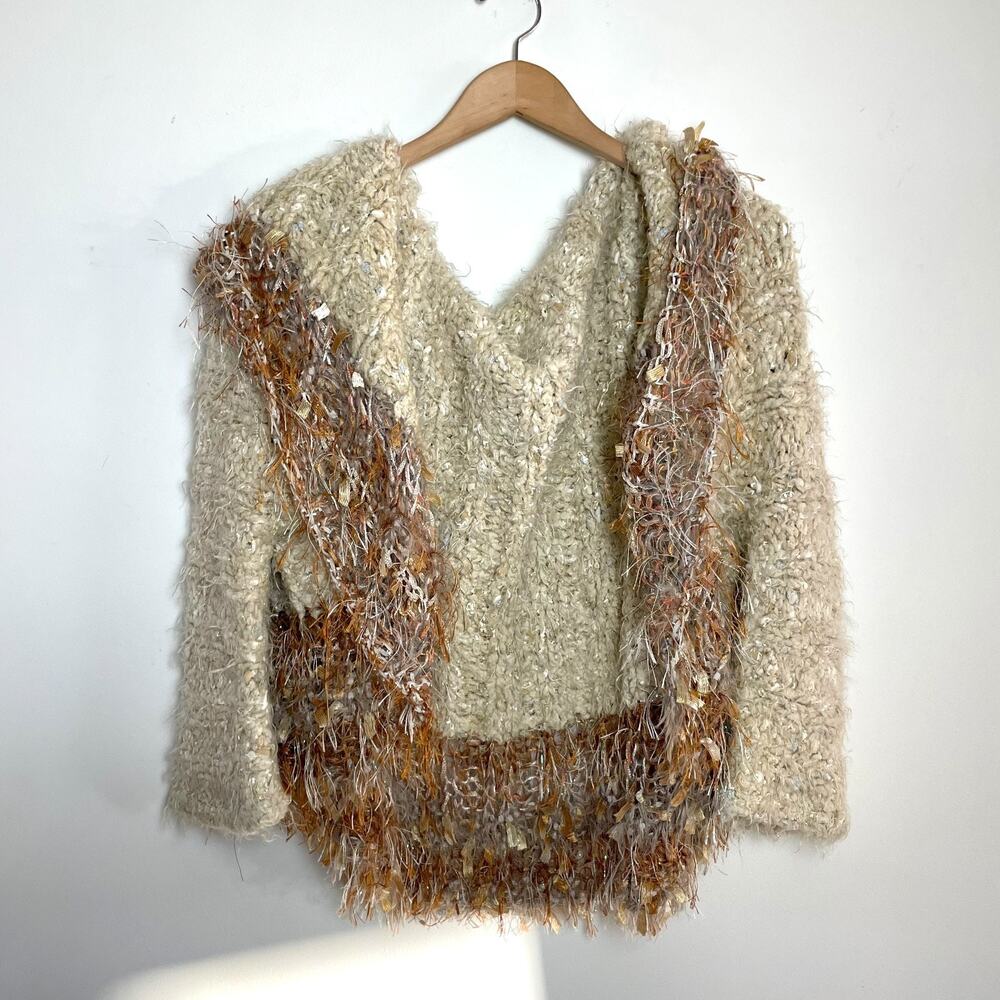 Vintage Chunky Eyelash Knit Shawl Collar Cardigan Sweater Soft Fairy Slouchy Y2K